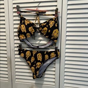 #017**Black & Yellow Skull Bikini Set.